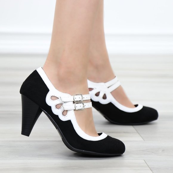 Vegan Suede Double Buckle Retro Pump - Picture 6 of 11